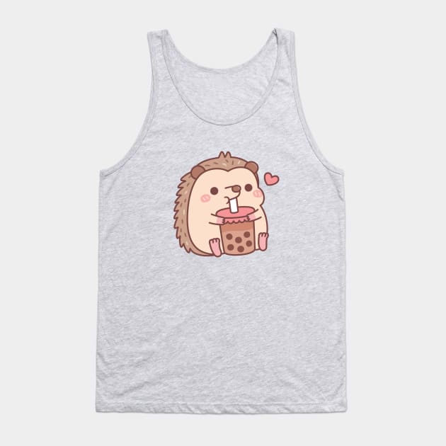 Cute Little Hedgehog Loves Drinking Bubble Tea Tank Top by rustydoodle